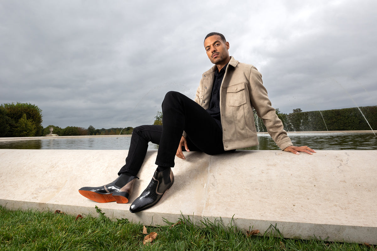 wearing dress shoes in winter Chelsea Boots Mens Winter Chelsea Boots Outfit Men Winter 2024: How To Wear Blu Pepper Light Brown colour: duck-egg-square-neck-a-line-midi-dress Color:Blue & Brown Floral